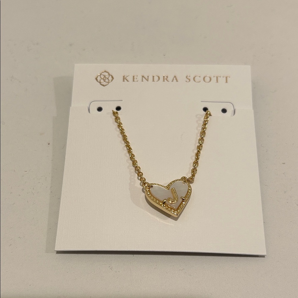 Kendra Scott Gold and White Heart Necklace letter J